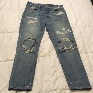 Medium wash distressed boyfriend jeans